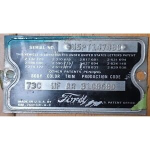 1955 Ford Fairlane Car Data Plate ID Tag Emossed Metal
